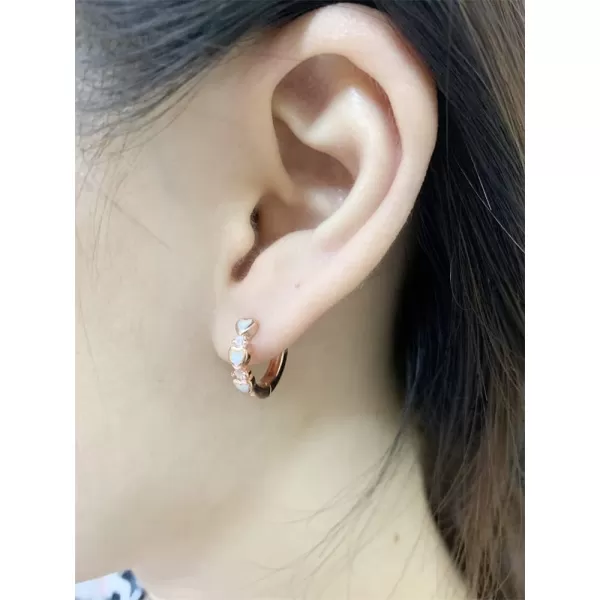 Opal Love Heart Hoop Earrings for Women Girls Teens 14K Rose Gold Plated Cubic Zirconia Huggie Small Hoops Cartilage Hypoallergenic NickelFree Dainty Birthday Anniversary Jewelry GiftsRose Gold White