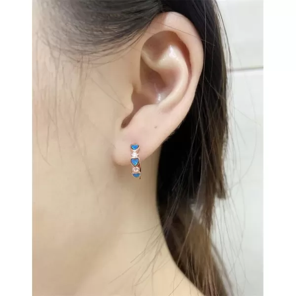 Opal Love Heart Hoop Earrings for Women Girls Teens 14K Rose Gold Plated Cubic Zirconia Huggie Small Hoops Cartilage Hypoallergenic NickelFree Dainty Birthday Anniversary Jewelry GiftsRose Gold Blue