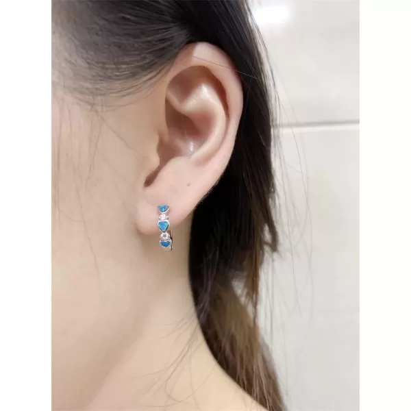 Opal Love Heart Hoop Earrings for Women Girls Teens 14K Rose Gold Plated Cubic Zirconia Huggie Small Hoops Cartilage Hypoallergenic NickelFree Dainty Birthday Anniversary Jewelry GiftsSilver Blue