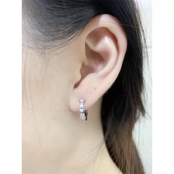 Opal Love Heart Hoop Earrings for Women Girls Teens 14K Rose Gold Plated Cubic Zirconia Huggie Small Hoops Cartilage Hypoallergenic NickelFree Dainty Birthday Anniversary Jewelry GiftsSilver White