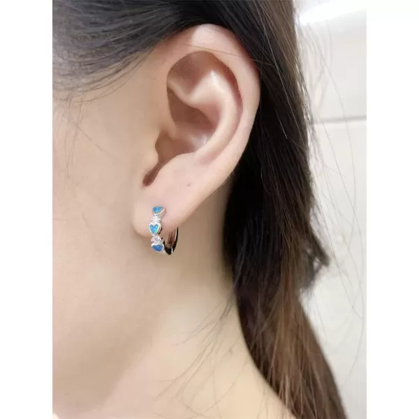 Opal Love Heart Hoop Earrings for Women Girls Teens 14K Rose Gold Plated Cubic Zirconia Huggie Small Hoops Cartilage Hypoallergenic NickelFree Dainty Birthday Anniversary Jewelry GiftsSilver Blue