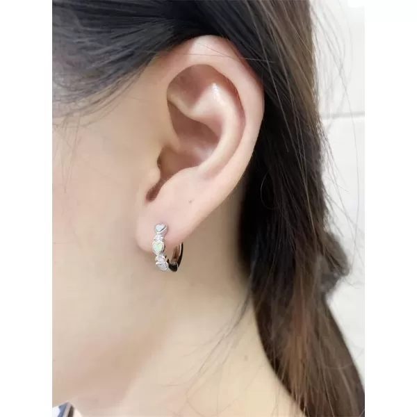 Opal Love Heart Hoop Earrings for Women Girls Teens 14K Rose Gold Plated Cubic Zirconia Huggie Small Hoops Cartilage Hypoallergenic NickelFree Dainty Birthday Anniversary Jewelry GiftsSilver White
