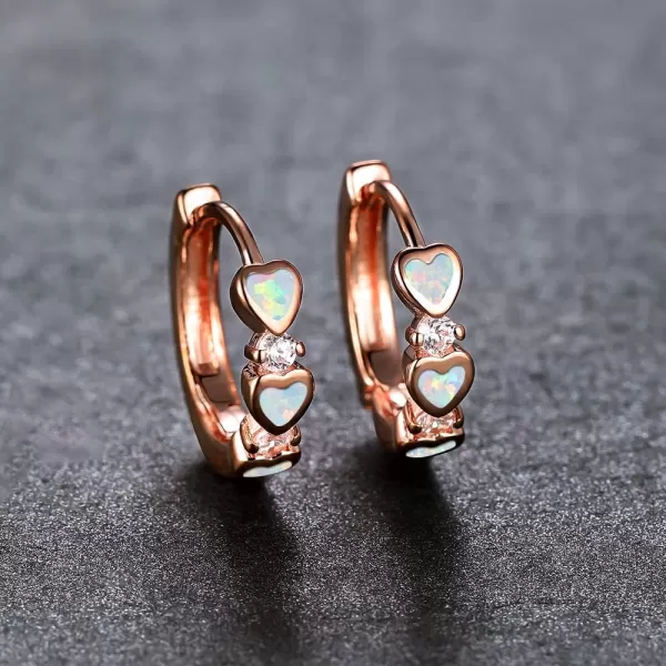 Opal Love Heart Hoop Earrings for Women Girls Teens 14K Rose Gold Plated Cubic Zirconia Huggie Small Hoops Cartilage Hypoallergenic NickelFree Dainty Birthday Anniversary Jewelry GiftsRose Gold White