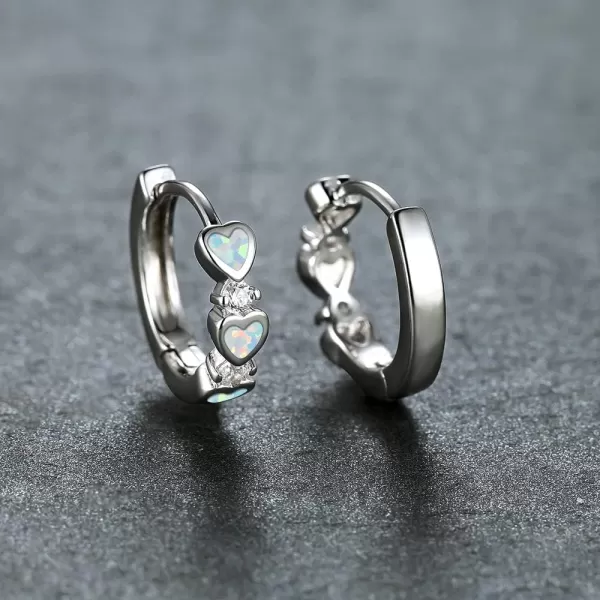 Opal Love Heart Hoop Earrings for Women Girls Teens 14K Rose Gold Plated Cubic Zirconia Huggie Small Hoops Cartilage Hypoallergenic NickelFree Dainty Birthday Anniversary Jewelry GiftsSilver White