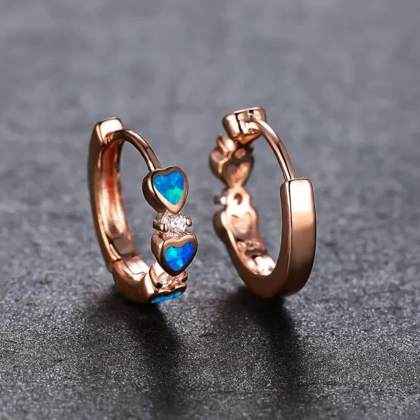 Opal Love Heart Hoop Earrings for Women Girls Teens 14K Rose Gold Plated Cubic Zirconia Huggie Small Hoops Cartilage Hypoallergenic NickelFree Dainty Birthday Anniversary Jewelry GiftsRose Gold Blue
