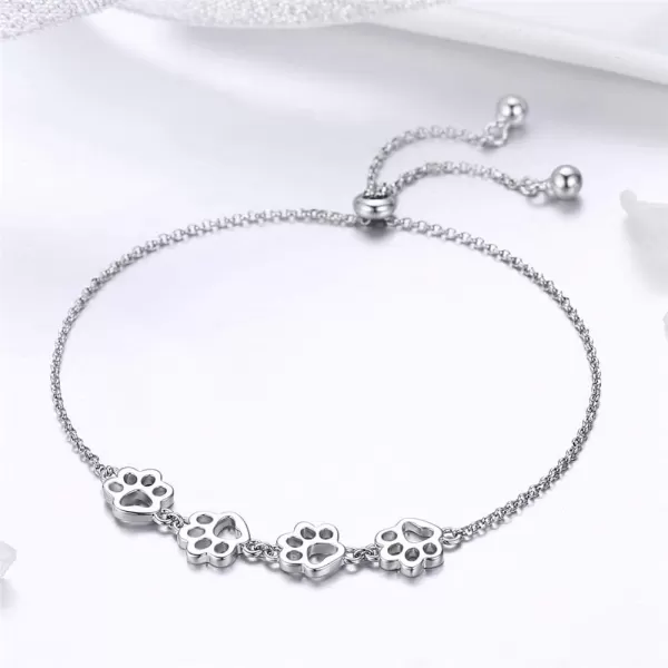 Paw Bracelet for Women Girls Sterling Silver 14 Gold Cute Delicate Polished Puppy Dog Cat Kitten Paw Print Ball Bead Adjustable Charm Link Bracelets for Pet Lover Animal Keepsake Jewelrysilver