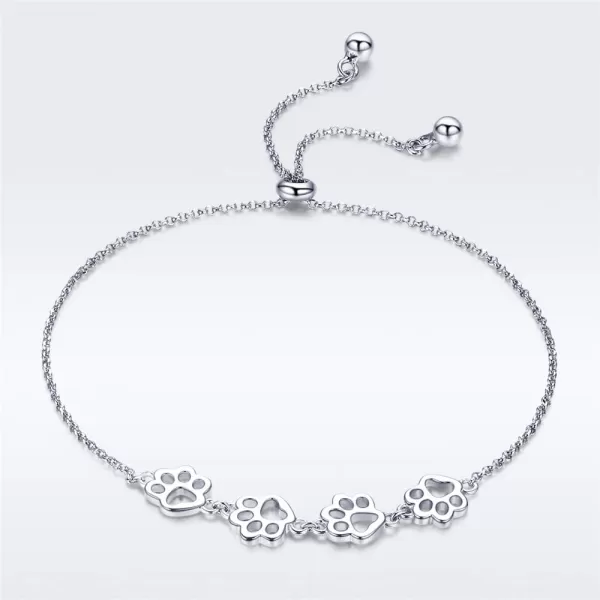 Paw Bracelet for Women Girls Sterling Silver 14 Gold Cute Delicate Polished Puppy Dog Cat Kitten Paw Print Ball Bead Adjustable Charm Link Bracelets for Pet Lover Animal Keepsake Jewelrysilver