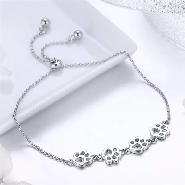 Paw Bracelet for Women Girls Sterling Silver 14 Gold Cute Delicate Polished Puppy Dog Cat Kitten Paw Print Ball Bead Adjustable Charm Link Bracelets for Pet Lover Animal Keepsake Jewelrysilver