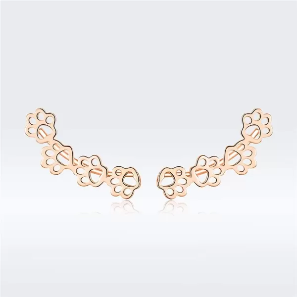 Paw Ear Cuff Wrap Crawler Climber Earrings for Women Teen Girls Sterling Silver Studs Clip On Cute Dog Cat Pin Hypoallergenic Jewelry14K Rose Gold