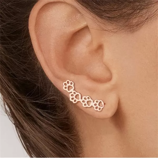 Paw Ear Cuff Wrap Crawler Climber Earrings for Women Teen Girls Sterling Silver Studs Clip On Cute Dog Cat Pin Hypoallergenic Jewelry14K Rose Gold