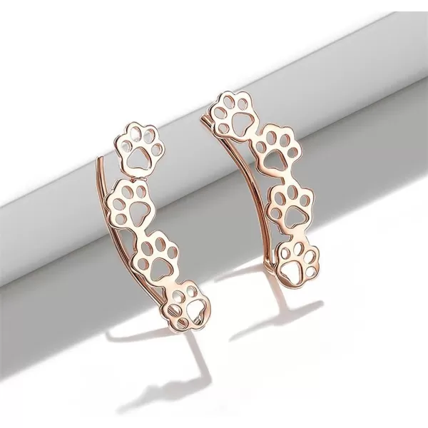 Paw Ear Cuff Wrap Crawler Climber Earrings for Women Teen Girls Sterling Silver Studs Clip On Cute Dog Cat Pin Hypoallergenic Jewelry14K Rose Gold