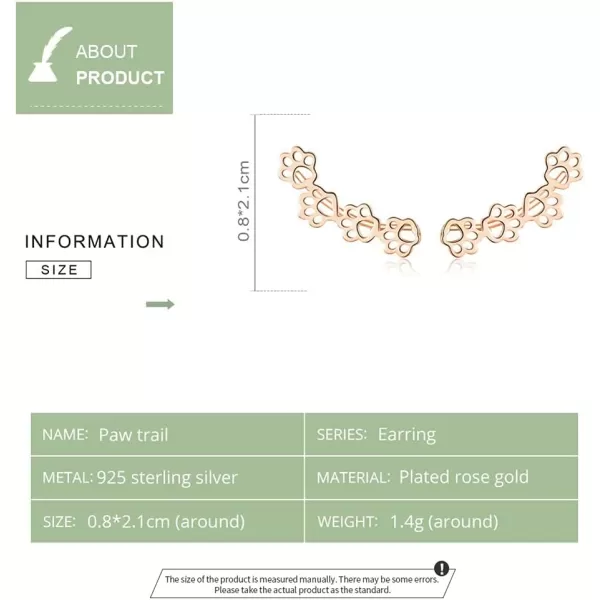 Paw Ear Cuff Wrap Crawler Climber Earrings for Women Teen Girls Sterling Silver Studs Clip On Cute Dog Cat Pin Hypoallergenic Jewelry14K Rose Gold
