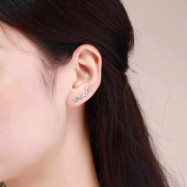 Paw Ear Cuff Wrap Crawler Climber Earrings for Women Teen Girls Sterling Silver Studs Clip On Cute Dog Cat Pin Hypoallergenic JewelrySilver