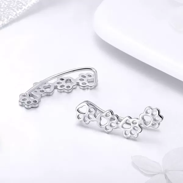 Paw Ear Cuff Wrap Crawler Climber Earrings for Women Teen Girls Sterling Silver Studs Clip On Cute Dog Cat Pin Hypoallergenic JewelrySilver