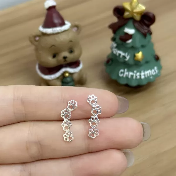 Paw Ear Cuff Wrap Crawler Climber Earrings for Women Teen Girls Sterling Silver Studs Clip On Cute Dog Cat Pin Hypoallergenic JewelrySilver