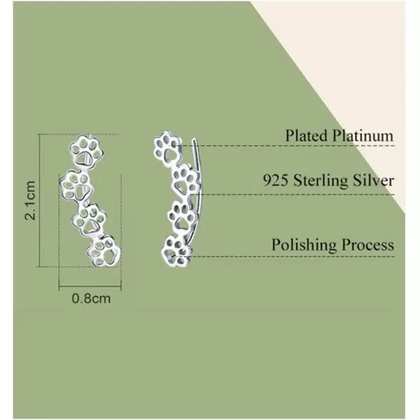Paw Ear Cuff Wrap Crawler Climber Earrings for Women Teen Girls Sterling Silver Studs Clip On Cute Dog Cat Pin Hypoallergenic JewelrySilver
