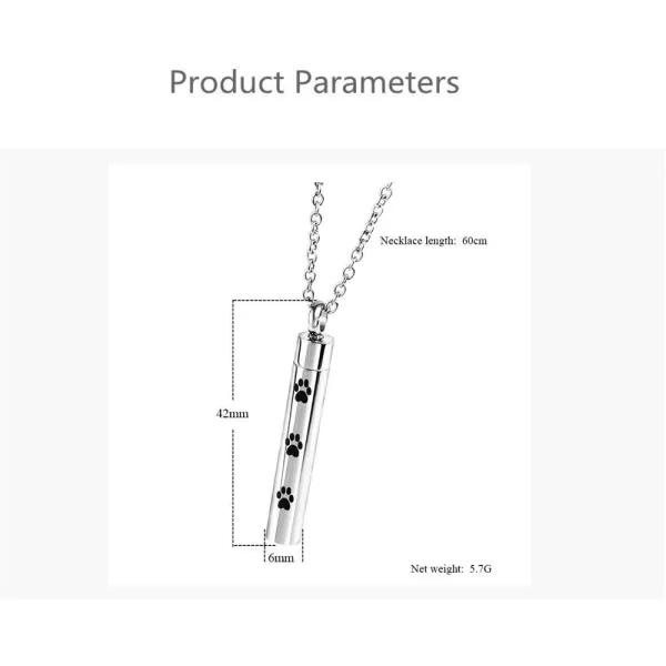 Pawprint Urn Stainless Steel Pendant Necklace for Women Girls Men Polished Cylinder Charm Chain 20 inches Ashes Cremation Keepsake Memorial Jewelry for Dog Cat Pet LoverPawprint Urn Stainless Steel Pendant Necklace for Women Girls Men Polished Cylinder Charm Chain 20 inches Ashes Cremation Keepsake Memorial Jewelry for Dog Cat Pet Lover