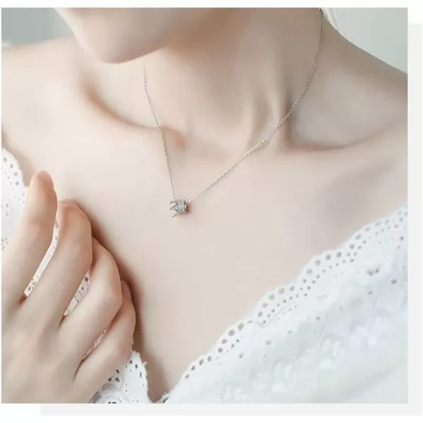 Princess Crown Charm Necklace for Women Girls 925 Sterling Silver Delicate Cute Crystal CZ Queen Royal Tiara Pendant Luck Choker 18 Silver Chain Adjustable Dainty Wedding Jewelry Birthday Gift BoxSilver