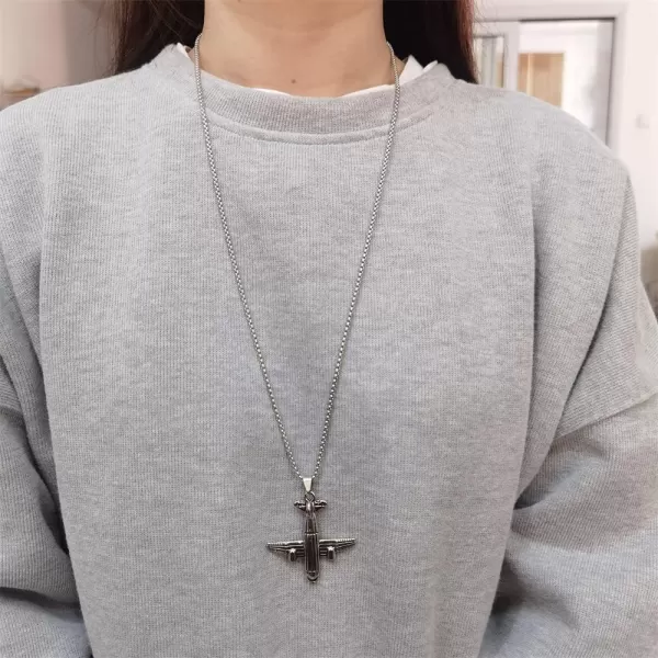 Punk Airplane Pendant Necklace for Women Girls Men Vintage Silver Plated Stainless Steel Plane Drop Box Chain Fashion Rock Hip Hop Jewelry Unisex Gift 24 inchPunk Airplane Pendant Necklace for Women Girls Men Vintage Silver Plated Stainless Steel Plane Drop Box Chain Fashion Rock Hip Hop Jewelry Unisex Gift 24 inch