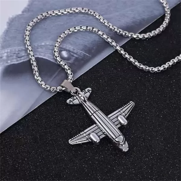 Punk Airplane Pendant Necklace for Women Girls Men Vintage Silver Plated Stainless Steel Plane Drop Box Chain Fashion Rock Hip Hop Jewelry Unisex Gift 24 inchPunk Airplane Pendant Necklace for Women Girls Men Vintage Silver Plated Stainless Steel Plane Drop Box Chain Fashion Rock Hip Hop Jewelry Unisex Gift 24 inch
