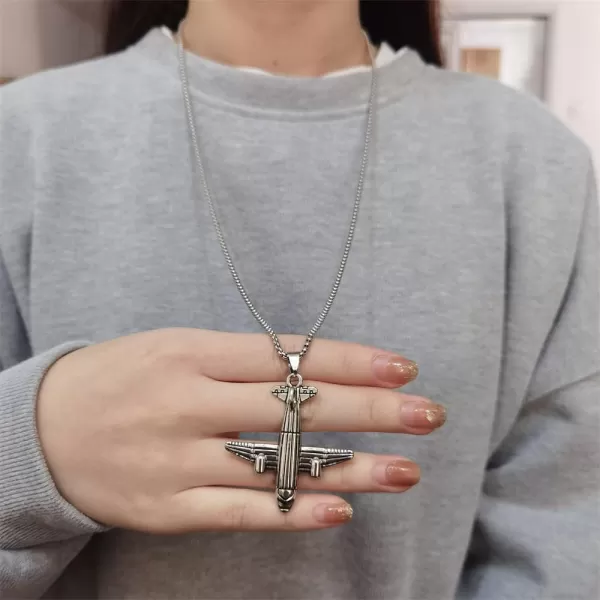 Punk Airplane Pendant Necklace for Women Girls Men Vintage Silver Plated Stainless Steel Plane Drop Box Chain Fashion Rock Hip Hop Jewelry Unisex Gift 24 inchPunk Airplane Pendant Necklace for Women Girls Men Vintage Silver Plated Stainless Steel Plane Drop Box Chain Fashion Rock Hip Hop Jewelry Unisex Gift 24 inch