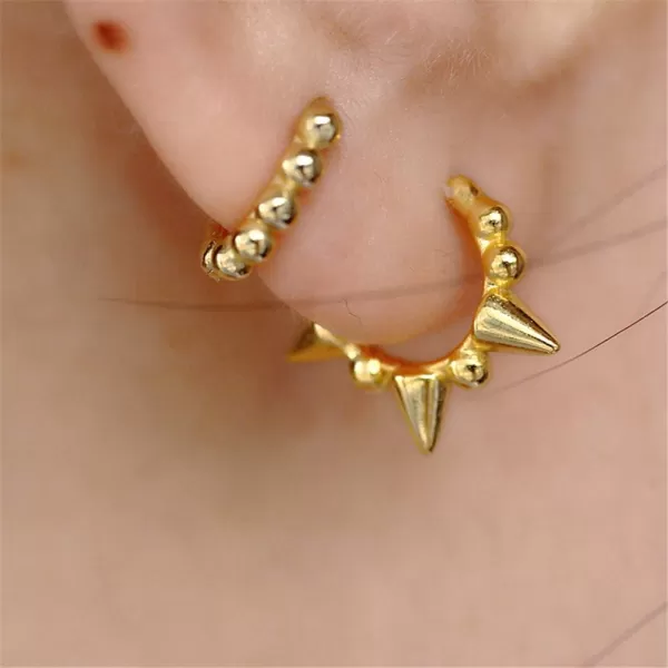Punk Ball Bead Spikes Stud Small Hoop Earrings for Women Teen Girls 925 Sterling Silver Mini Dot Charms Huggie Hoops Cuff Cartilage Stud Tragus Helix Wrap Earrings Rock Fashion JewelryGold Plated
