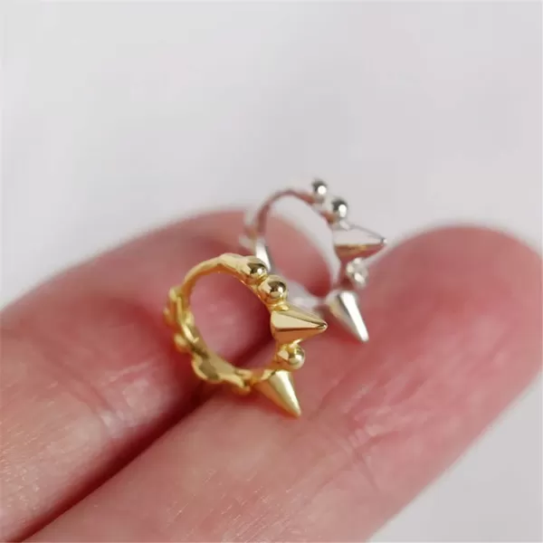Punk Ball Bead Spikes Stud Small Hoop Earrings for Women Teen Girls 925 Sterling Silver Mini Dot Charms Huggie Hoops Cuff Cartilage Stud Tragus Helix Wrap Earrings Rock Fashion JewelrySilver