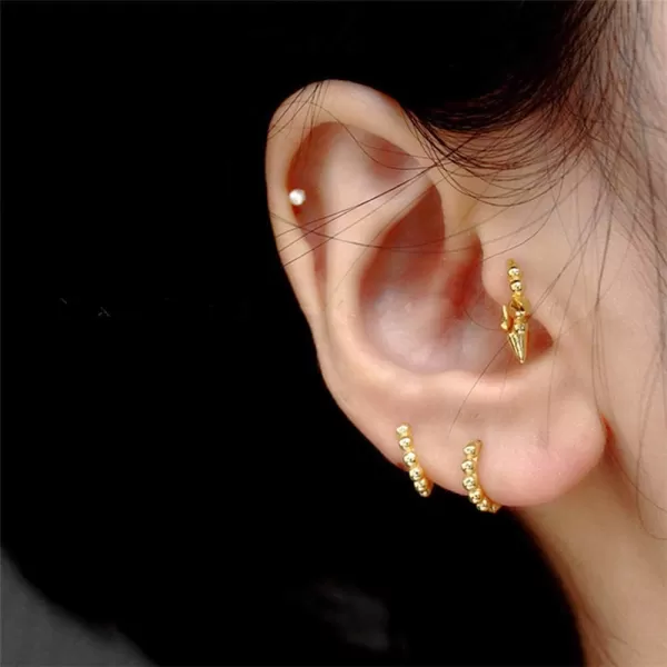 Punk Ball Bead Spikes Stud Small Hoop Earrings for Women Teen Girls 925 Sterling Silver Mini Dot Charms Huggie Hoops Cuff Cartilage Stud Tragus Helix Wrap Earrings Rock Fashion JewelryGold Plated