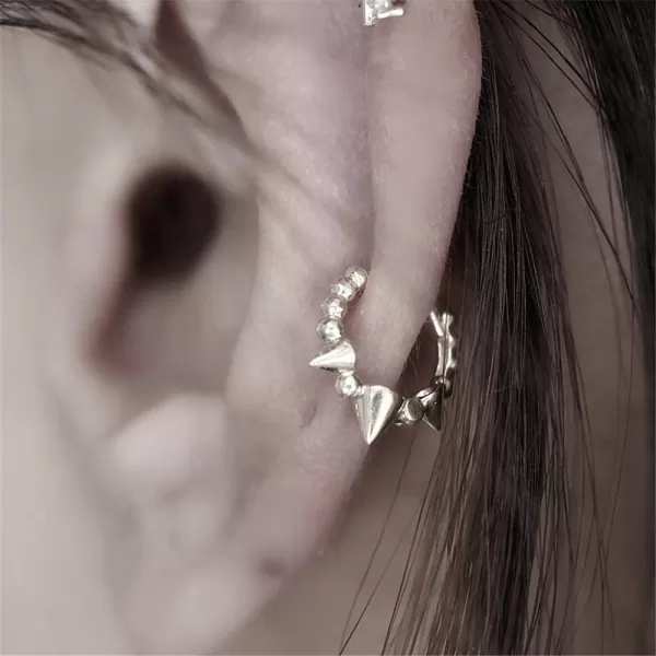 Punk Ball Bead Spikes Stud Small Hoop Earrings for Women Teen Girls 925 Sterling Silver Mini Dot Charms Huggie Hoops Cuff Cartilage Stud Tragus Helix Wrap Earrings Rock Fashion JewelrySilver