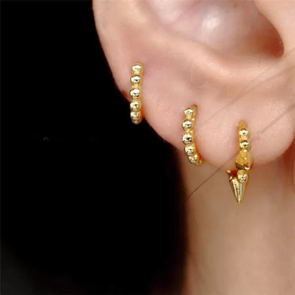Punk Ball Bead Spikes Stud Small Hoop Earrings for Women Teen Girls 925 Sterling Silver Mini Dot Charms Huggie Hoops Cuff Cartilage Stud Tragus Helix Wrap Earrings Rock Fashion JewelryGold Plated