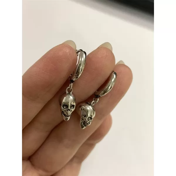 Punk Gothic Skull Dangle Hoop Earrings for Women Girls Silver Plated with Charms Vintage Unique Skeleton Head Drop Dangling Cartliage Huggie Hoops Unisex Halloween Valentine Jewelry Gifts for FriendsPunk Gothic Skull Dangle Hoop Earrings for Women Girls Silver Plated with Charms Vintage Unique Skeleton Head Drop Dangling Cartliage Huggie Hoops Unisex Halloween Valentine Jewelry Gifts for Friends
