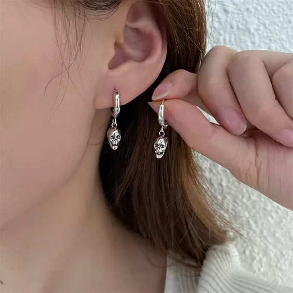 Punk Gothic Skull Dangle Hoop Earrings for Women Girls Silver Plated with Charms Vintage Unique Skeleton Head Drop Dangling Cartliage Huggie Hoops Unisex Halloween Valentine Jewelry Gifts for FriendsPunk Gothic Skull Dangle Hoop Earrings for Women Girls Silver Plated with Charms Vintage Unique Skeleton Head Drop Dangling Cartliage Huggie Hoops Unisex Halloween Valentine Jewelry Gifts for Friends
