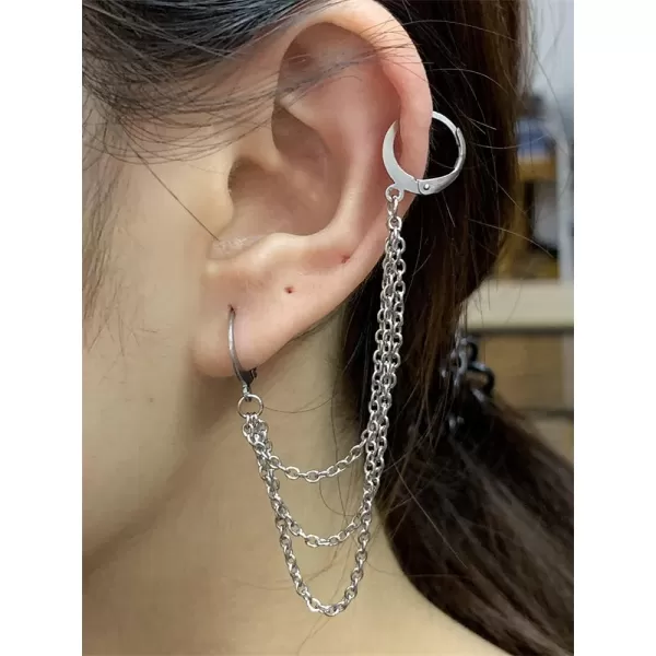 Punk Minimalist Double Hoop Earrings for Women Girls Stainless Steel Pair Small Hoop Layered Tassel Slave Chain Dangle Drop Piercing Ear Cuff Cartilage Men Personalized Goth Jewelry for BTS Fans 1Punk Minimalist Double Hoop Earrings for Women Girls Stainless Steel Pair Small Hoop Layered Tassel Slave Chain Dangle Drop Piercing Ear Cuff Cartilage Men Personalized Goth Jewelry for BTS Fans 1