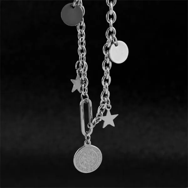 Punk Star Coin Charms Bracelet Anklet for Women Girls Stanless Steel Vintage Round Disc Cross Engraved Adjustable Curb Link Chain Fashion Christmas Birthday Holiday BFF JewelryPunk Star Coin Charms Bracelet Anklet for Women Girls Stanless Steel Vintage Round Disc Cross Engraved Adjustable Curb Link Chain Fashion Christmas Birthday Holiday BFF Jewelry