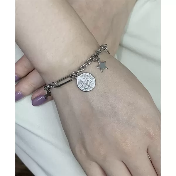 Punk Star Coin Charms Bracelet Anklet for Women Girls Stanless Steel Vintage Round Disc Cross Engraved Adjustable Curb Link Chain Fashion Christmas Birthday Holiday BFF JewelryPunk Star Coin Charms Bracelet Anklet for Women Girls Stanless Steel Vintage Round Disc Cross Engraved Adjustable Curb Link Chain Fashion Christmas Birthday Holiday BFF Jewelry