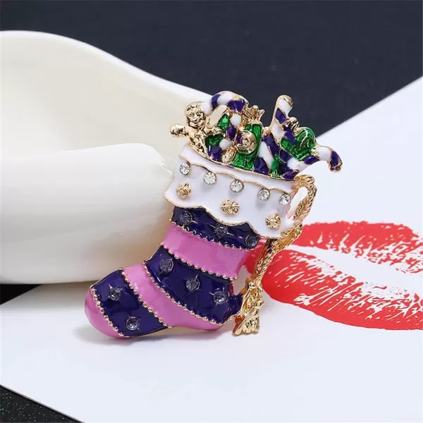 Purple Santa Stocking Sock Candy Gift Christmas Brooches Pin for Women Girls Men Rhinestone CZ Crystal Alloy Gold Plated Cute Snowman Brooch Dress Accessories Party Decor Jewelry GiftsPurple Santa Stocking Sock Candy Gift Christmas Brooches Pin for Women Girls Men Rhinestone CZ Crystal Alloy Gold Plated Cute Snowman Brooch Dress Accessories Party Decor Jewelry Gifts