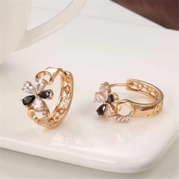 Retro CZ Flower Hoop Earrings for Women Girls Rose Gold Black Cubic Zirconia Hypoallergenic Huggie Hoops Dainty Lightweight Earring Gifts Wedding Birthday PartyRetro CZ Flower Hoop Earrings for Women Girls Rose Gold Black Cubic Zirconia Hypoallergenic Huggie Hoops Dainty Lightweight Earring Gifts Wedding Birthday Party