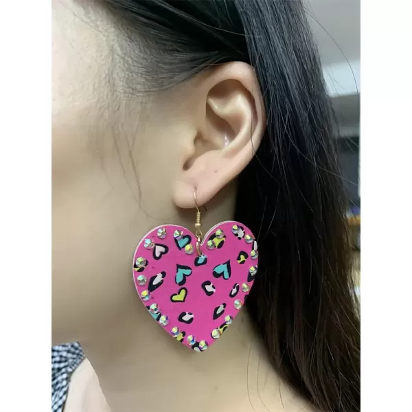 Retro Leather Love Heart Drop Earrrings for Women Girls AB Crystal Long Big Leopard Print Statement Drop Dangle Hook Handmade Lightweight Beachy Christmas Holiday Y2K Jewelry PinkRetro Leather Love Heart Drop Earrrings for Women Girls AB Crystal Long Big Leopard Print Statement Drop Dangle Hook Handmade Lightweight Beachy Christmas Holiday Y2K Jewelry Pink