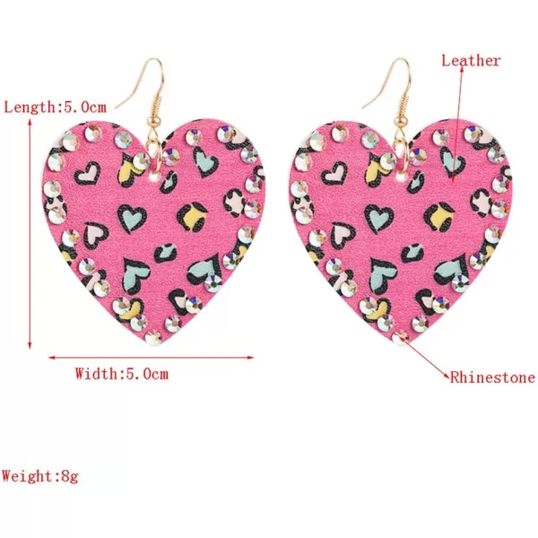 Retro Leather Love Heart Drop Earrrings for Women Girls AB Crystal Long Big Leopard Print Statement Drop Dangle Hook Handmade Lightweight Beachy Christmas Holiday Y2K Jewelry PinkRetro Leather Love Heart Drop Earrrings for Women Girls AB Crystal Long Big Leopard Print Statement Drop Dangle Hook Handmade Lightweight Beachy Christmas Holiday Y2K Jewelry Pink