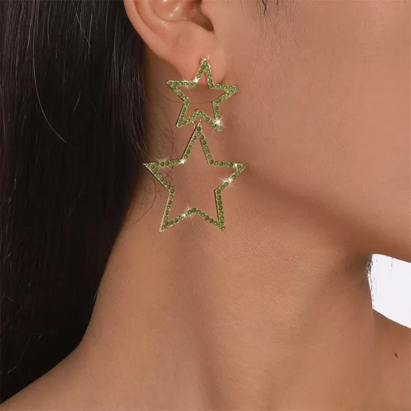 Rhinestone Big Star Dangle Earrings for Women Girls Hypoallergenic Crystal Long Tassel Stars Charms Drop Dangling Stud Fashion Lightweight Festival Christmas Birthday Party Jewelry Dainty Gifts for Friends FansGold with Green