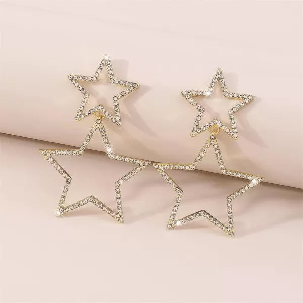 Rhinestone Big Star Dangle Earrings for Women Girls Hypoallergenic Crystal Long Tassel Stars Charms Drop Dangling Stud Fashion Lightweight Festival Christmas Birthday Party Jewelry Dainty Gifts for Friends FansGold Plated