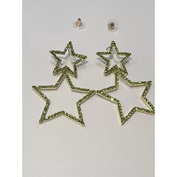 Rhinestone Big Star Dangle Earrings for Women Girls Hypoallergenic Crystal Long Tassel Stars Charms Drop Dangling Stud Fashion Lightweight Festival Christmas Birthday Party Jewelry Dainty Gifts for Friends FansGold with Green