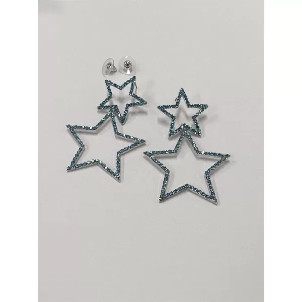 Rhinestone Big Star Dangle Earrings for Women Girls Hypoallergenic Crystal Long Tassel Stars Charms Drop Dangling Stud Fashion Lightweight Festival Christmas Birthday Party Jewelry Dainty Gifts for Friends FansSilver with Blue Zircon