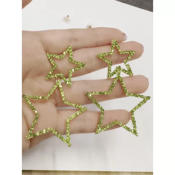 Rhinestone Big Star Dangle Earrings for Women Girls Hypoallergenic Crystal Long Tassel Stars Charms Drop Dangling Stud Fashion Lightweight Festival Christmas Birthday Party Jewelry Dainty Gifts for Friends FansGold with Green