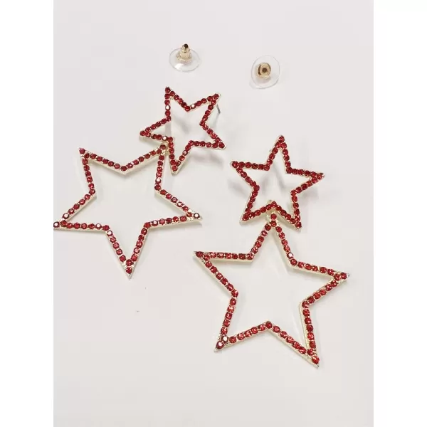 Rhinestone Big Star Dangle Earrings for Women Girls Hypoallergenic Crystal Long Tassel Stars Charms Drop Dangling Stud Fashion Lightweight Festival Christmas Birthday Party Jewelry Dainty Gifts for Friends FansGold with Red Zircon