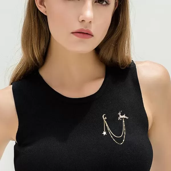 Rhinestone Deer Brooches Pin for Women Girls Fashion Crystal Delicate Animal Moon Star Elk Brooch Lapel Pins Accessories Corsage Lucky Christamas Holiday Jewelry Birthday BFF GiftRhinestone Deer Brooches Pin for Women Girls Fashion Crystal Delicate Animal Moon Star Elk Brooch Lapel Pins Accessories Corsage Lucky Christamas Holiday Jewelry Birthday BFF Gift