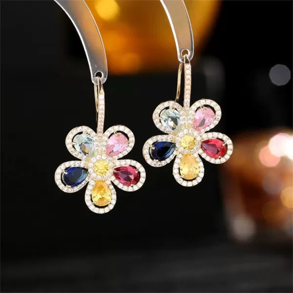 Rhinestone Flower Dangle Hook Earrings 925 Sterling Silver Stud Post for Women Girls with Charms Fashion Luxury Crystal Camellia Sunflower Daisy Drop Dangling Dainty Wedding Christmas Jewelry GiftsGold