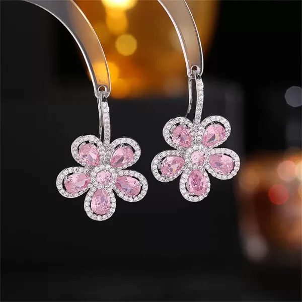 Rhinestone Flower Dangle Hook Earrings 925 Sterling Silver Stud Post for Women Girls with Charms Fashion Luxury Crystal Camellia Sunflower Daisy Drop Dangling Dainty Wedding Christmas Jewelry GiftsSilver