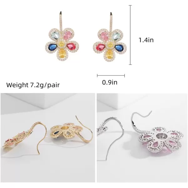 Rhinestone Flower Dangle Hook Earrings 925 Sterling Silver Stud Post for Women Girls with Charms Fashion Luxury Crystal Camellia Sunflower Daisy Drop Dangling Dainty Wedding Christmas Jewelry GiftsGold