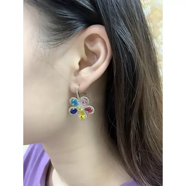 Rhinestone Flower Dangle Hook Earrings 925 Sterling Silver Stud Post for Women Girls with Charms Fashion Luxury Crystal Camellia Sunflower Daisy Drop Dangling Dainty Wedding Christmas Jewelry GiftsGold